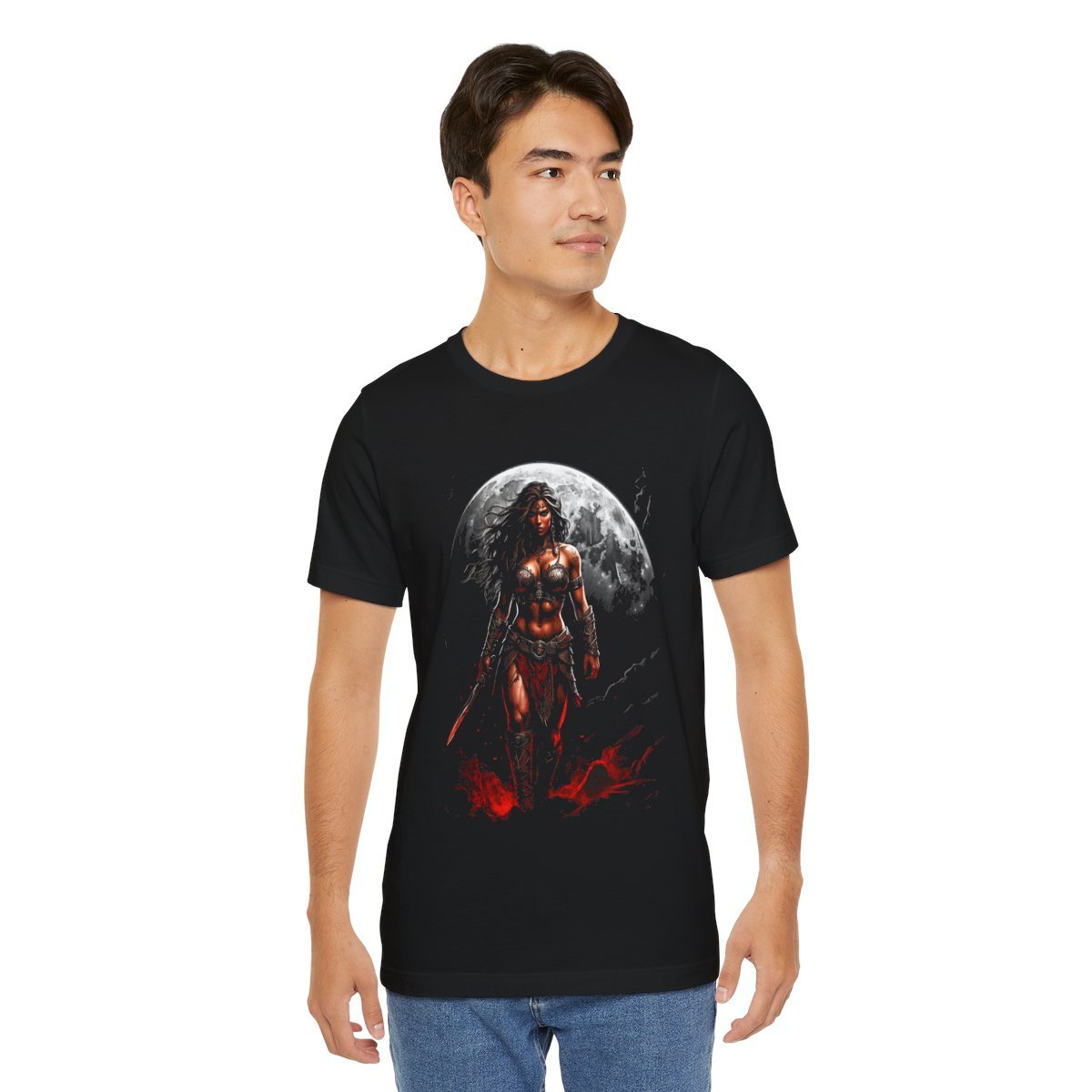 Kaida Black over a Blood Red Moon (Unisex Jersey Short Sleeve Tee) - Image 20
