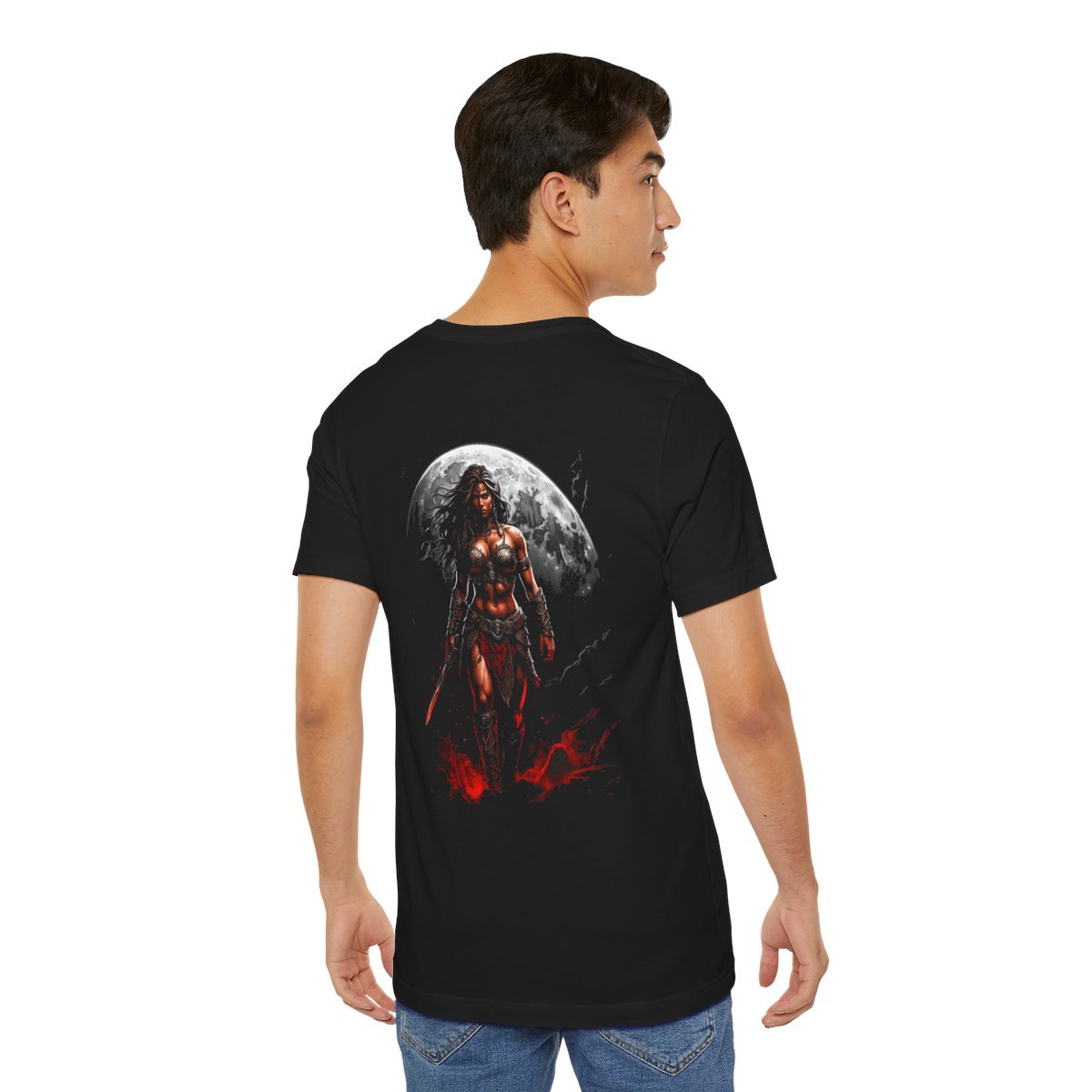 Kaida Black over a Blood Red Moon (Unisex Jersey Short Sleeve Tee) - Image 21