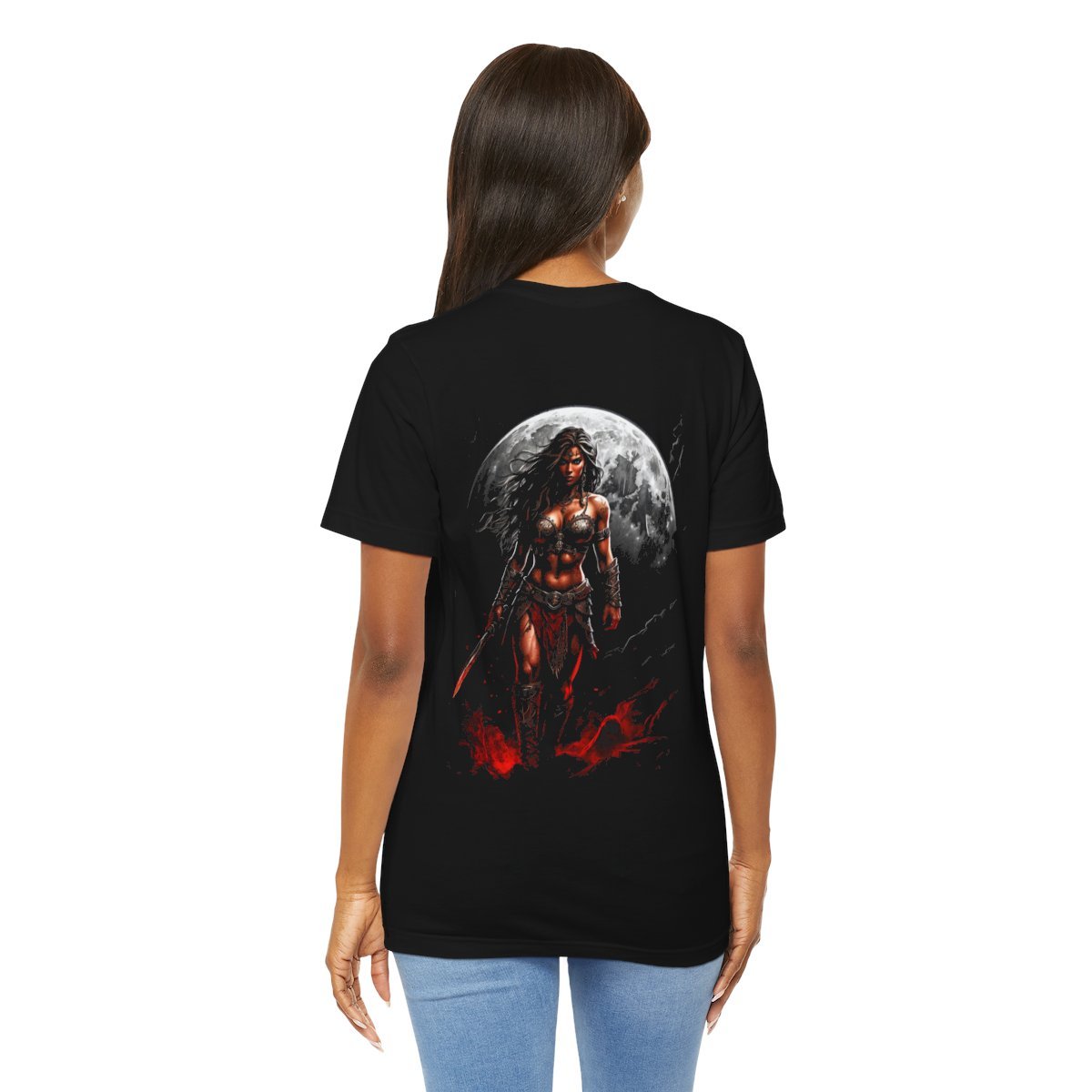 Kaida Black over a Blood Red Moon (Unisex Jersey Short Sleeve Tee) - Image 23