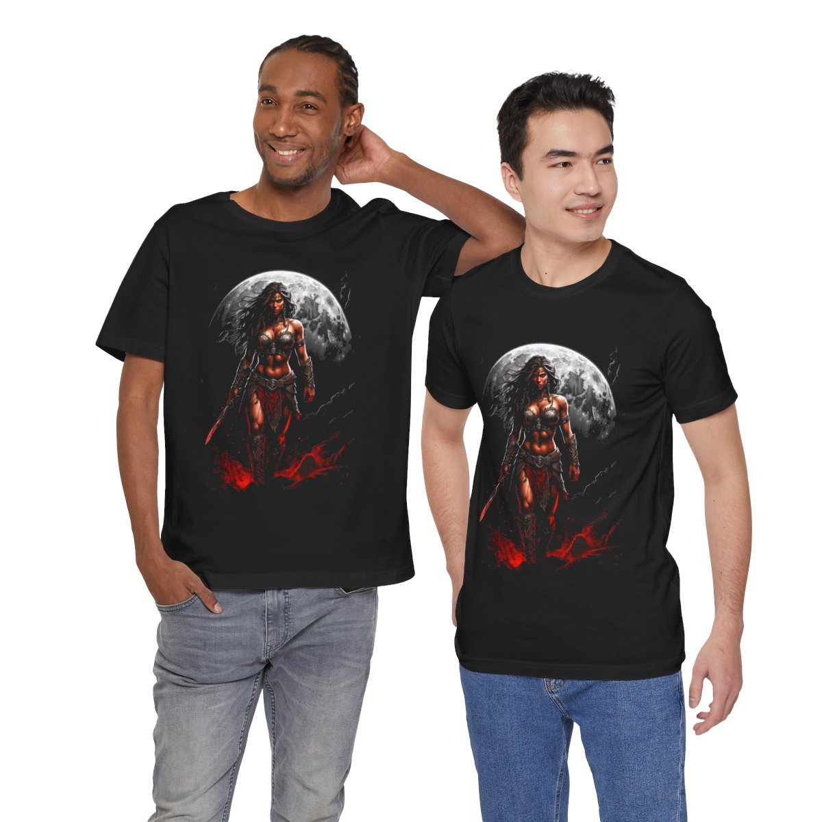 Kaida Black over a Blood Red Moon (Unisex Jersey Short Sleeve Tee) - Image 28
