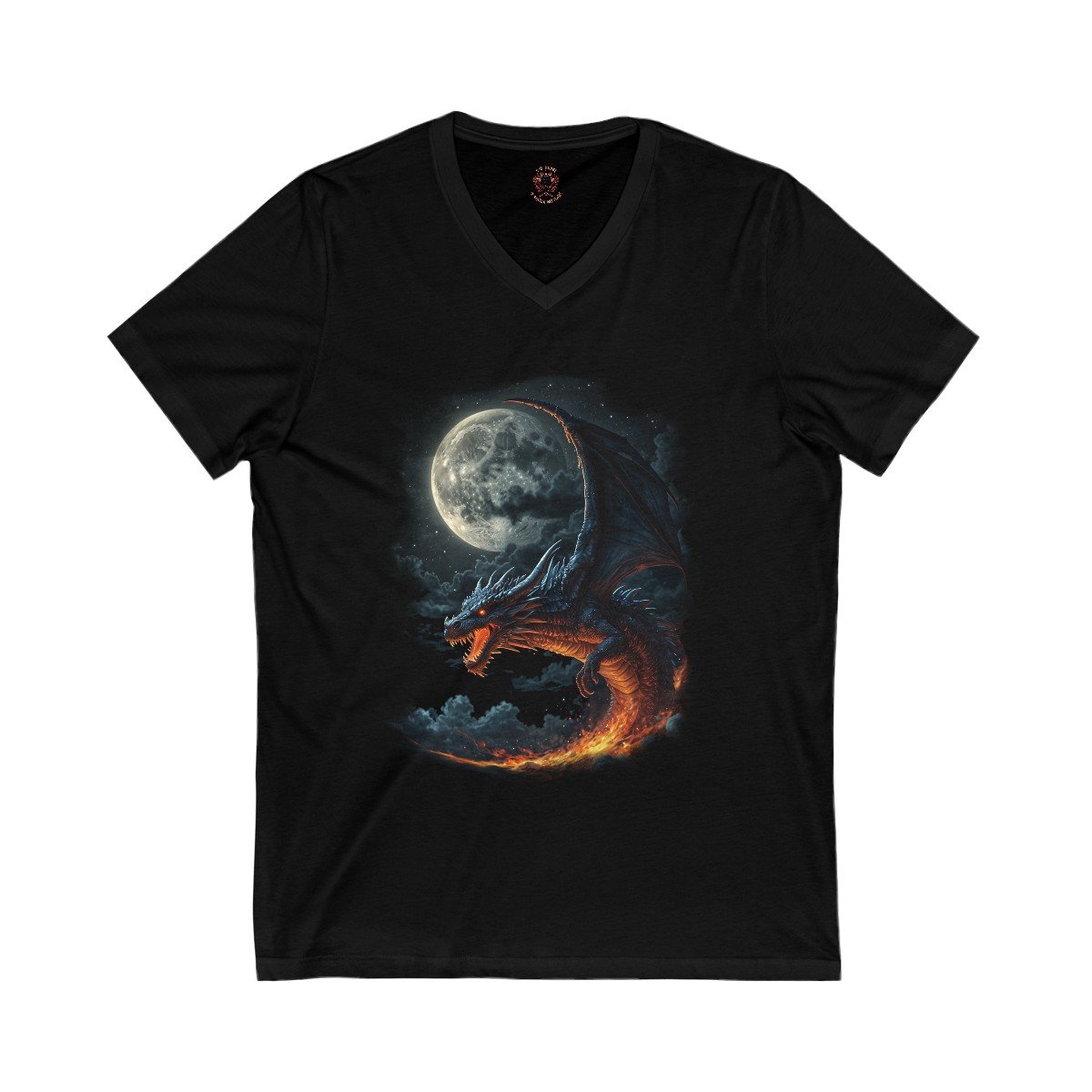 Black Dragon Flying over a Full Moon Unisex Jersey Short Sleeve V-Neck Tee