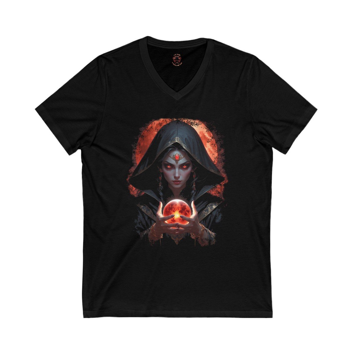 Shadow Elf Sorceress with Magical Fire Orb Unisex Jersey Short Sleeve V-Neck Tee