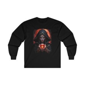 Dark Elf Sorceress with Red Glowing Orb (Unisex Ultra Cotton Long Sleeve Tee)
